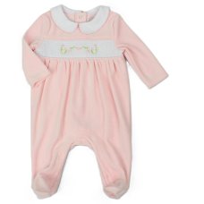 H13503: Baby Girls Smocked Velour All In One (0-6 Months)